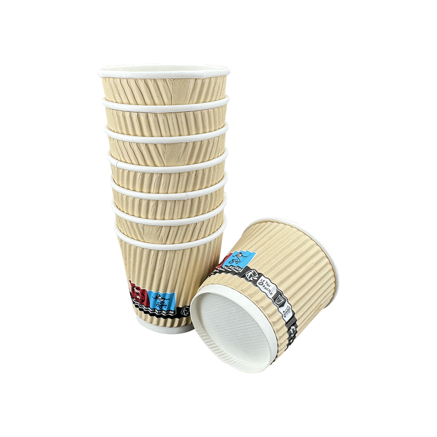 Cawan Kertas Kopi Tertebat Pakai Bertebat Dinding Riak 4oz
